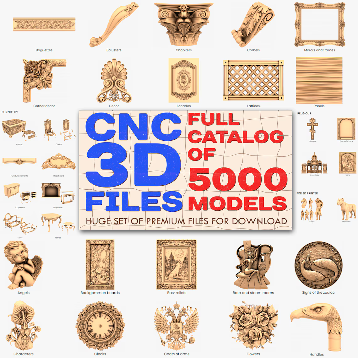 5000 3D models for 3D printers and CNC Router! The largest catalog in the world! Photo in the description! Commercial license included!